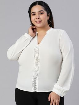 Oxolloxo - Canvas White Partwear Plus Size Women Top