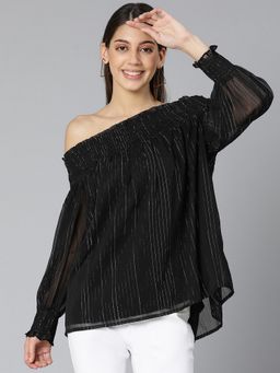 Oxolloxo - Lurex Stripe Smoking Off-Shoulder Women Top