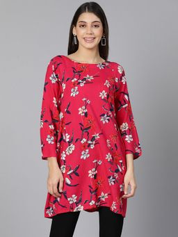 Oxolloxo - Floral Red Printed Women Long Line Tunic