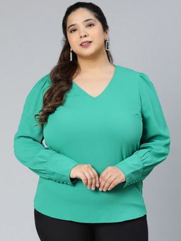 Oxolloxo - Fern Green Plus Size Long Sleeves Women Top