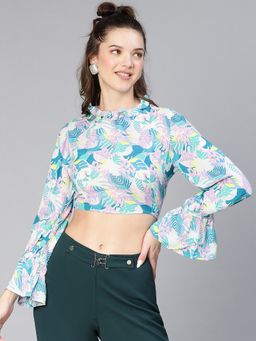 Oxolloxo - Women Viscose Multicolored Floral Print Crop Top