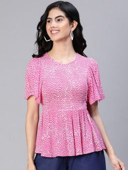 Oxolloxo - Women Pink Floral Print Round Neck Top