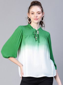 Oxolloxo - Women Green Round Neck Tie-Up Tie Dye Top