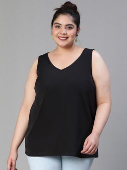 Oxolloxo - Women Plus Size Sleeveless Round Neck Black Top