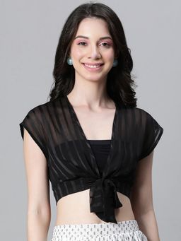 Oxolloxo - Finesse Black Tie-Knotted Women Partywear Crop Top