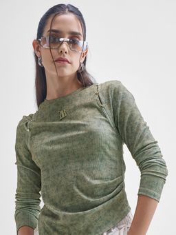 TOKYO TALKIES - Women Olive Multi Printed Cut Outs Top