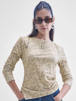 TOKYO TALKIES - Women Camel Brown Printed Cut Outs Top