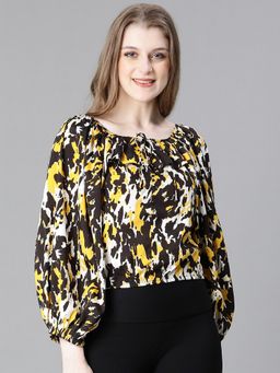 Oxolloxo - Women Multicolour Animal Print Tie-Up Elasticated Crop Top