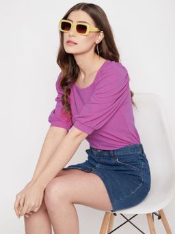 Uptownie - Purple Women Knit Solid Tie Up Top