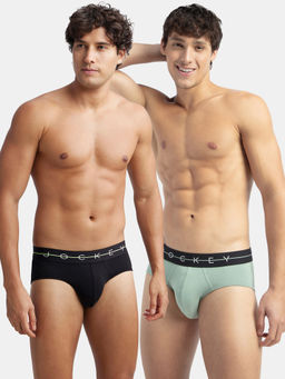 Jockey - Ny15 Men Cotton Elastane Solid Brief - Black and Iceberg Green (Pack of 2)