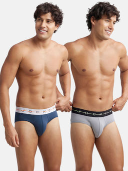 Jockey - Ny15 Men Cotton Elastane Solid Brief - Mid Night Navy and Monument (Pack of 2)