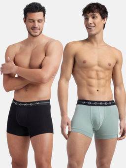 Jockey - Ny16 Men Cotton Elastane Solid Trunk - Black and Iceberg Green (Pack of 2)
