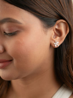 Tora - Women 925 Sterling Silver Pearl Floral Stud Earrings