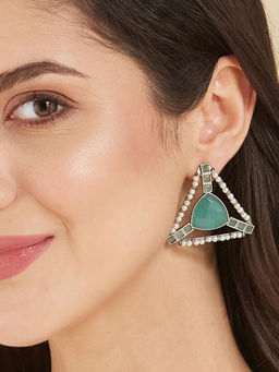 Fabindia - Women Silver Metal Blue Drop Earrings