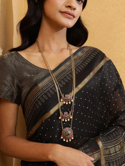 Fabindia - Women Multi-Color Metal Stone Studded Layered Long Necklace