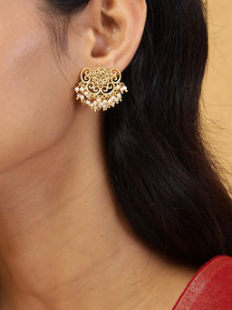 Fabindia - Women Metal Traditional White Pearl Drop Earrings