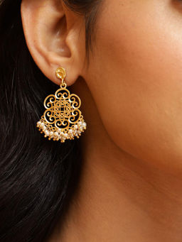 Fabindia - Women Metal White Pearl Dangler Earrings