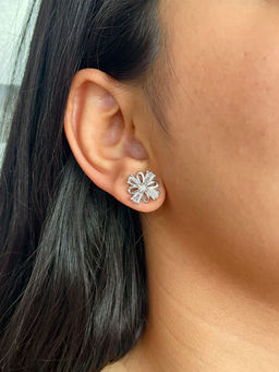 ISHKAARA - Women White Stone Blossom Ad Stud Earrings
