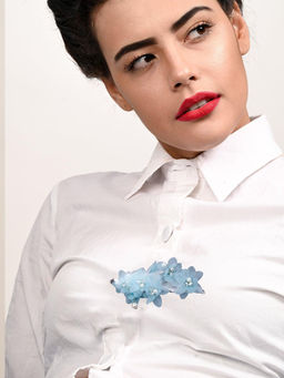 Odette - Women Blue Fabric Pearl Brooch