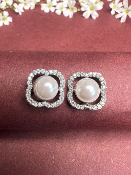 ISHKAARA - Women Glowing White Pearl Ad Stud Earrings
