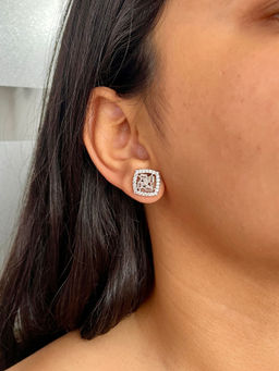 ISHKAARA - Women White Square Glittering Ad Stud Earrings