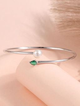 Ornate Jewels - 925 Silver Rhodium Plating Green Emerald Toi Moi Bangle for Women & Girls