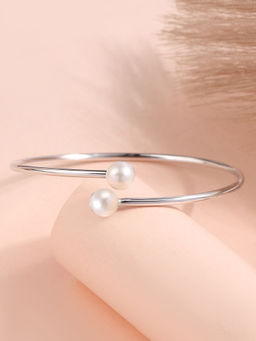 Ornate Jewels - 925 Silver Rhodium Plated White Pearl Cuff Bangel for Women & Girls