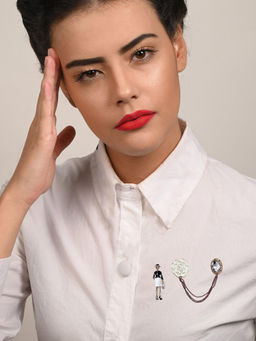 Odette - Women White Floral Stone Metal Brooch (Pack of 2)