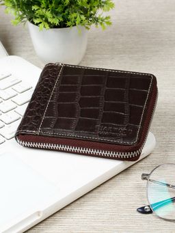 Teakwood - Mens Brown Croco Leather Two Fold Wallet