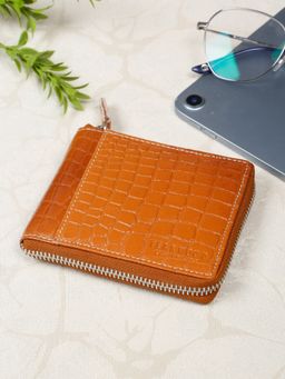 Teakwood - Mens Tan Croco Leather Two Fold Wallet
