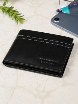 Teakwood - Mens Black Leather Classic Two Fold Wallet