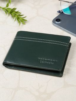 Teakwood - Mens Green Leather Classic Two Fold Wallet