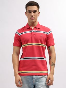 GANT - Men Coral Striped Regular Fit Polo T-Shirt