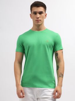 GANT - Men Green Solid Round Neck Short Sleeves T-Shirt