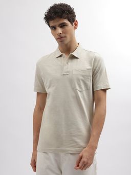 GANT - Men Beige Striped Polo T-Shirt