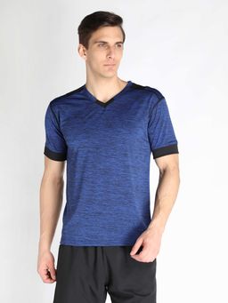 CHKOKKO - Men Blue Self Design Regular Fit Sports T-Shirt