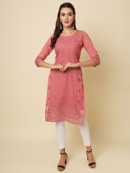 VAIRAGEE - Rust Soft Georgette Lucknowi Chikankari Kurta