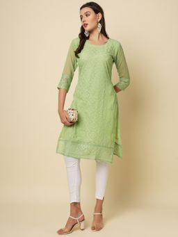 VAIRAGEE - Olive Soft Georgette Lucknowi Chikankari Kurta