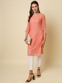 VAIRAGEE - Peach Soft Georgette Lucknowi Chikankari Kurta