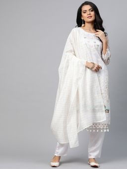 Readiprint - Organza Silk White Unstitched Dress Material (Set of 3)