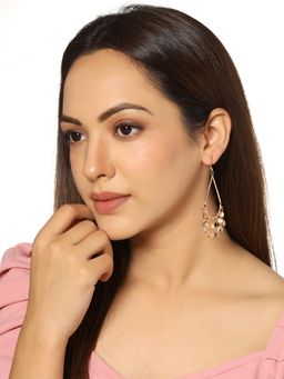 Yellow Chimes - Gold-Toned Contemporary Crystal Long Danglers Earrings