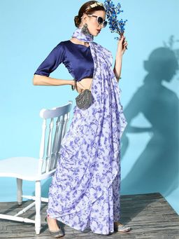 Odette - Georgette Blue Embellished Designer Saree with Unstitched Blouse