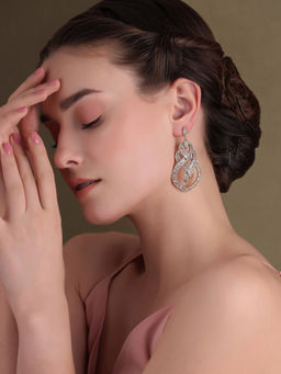 Shaze - Gold Rhodium-Plated Cubic Zirconia Celtic Drop Earrings for Women