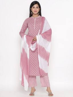 PINKVILLE JAIPUR - Purple Bandhej Printed Kurta-Pants-dupatta (Set of 3)