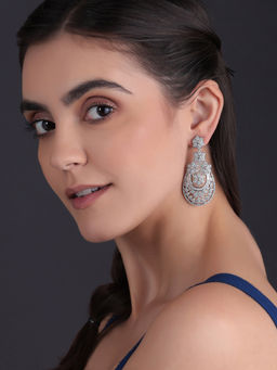 Shaze - Silver Rhodium-Plated Cubic Zirconia Moira Drop Earrings for Women