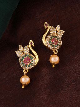Estele - Gold Plated CZ Beautiful Peacock Designer Earrings with Pearl for Women