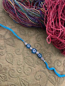 Digital Dress Room - Fancy Evil Eye Rakhi Designs Nazariya Blue Evil Eye Flower Turkish Charm Mauli