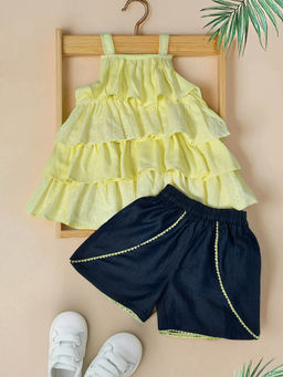 Bella Moda - Girls Yellow Solid Top with Shorts (Set of 2)