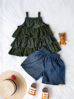 Bella Moda - Girls Green Solid Top with Shorts (Set of 2)