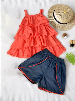 Bella Moda - Girls Orange Solid Top with Shorts (Set of 2)